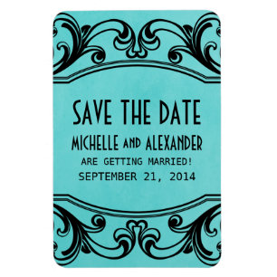 Vintage Swirls Save the Date Magnet, Aqua Magnet