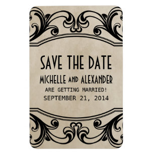 Vintage Swirls Save the Date Magnet, Beige Magnet