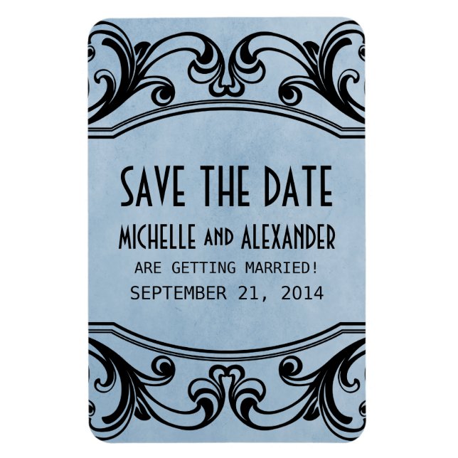 Vintage Swirls Save the Date Magnet, Blue Magnet (Vertical)