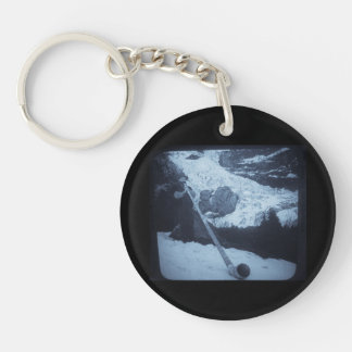 Vintage Swiss Alphorn Blower Magic Lantern Slide Key Ring