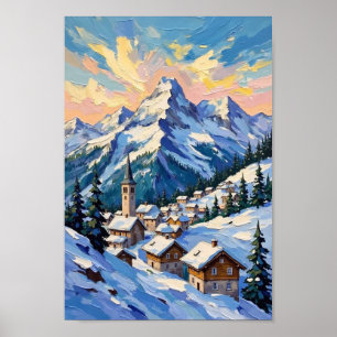 Vintage Swiss Alps Travel Landscape Art Poster