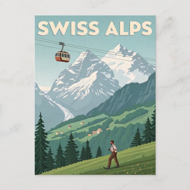 Vintage Swiss Alps Travel Postcard (Front)