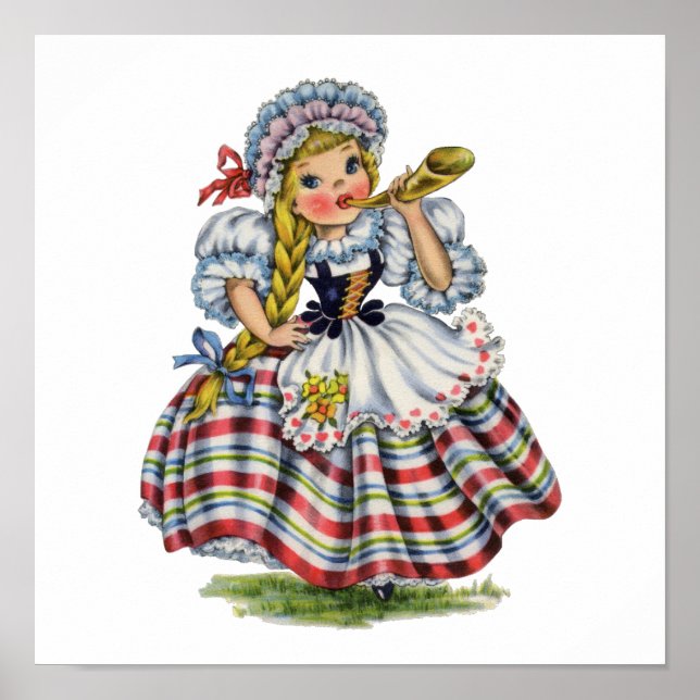 Vintage Swiss girl traditional dress Poster (Front)