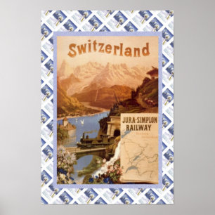 Vintage Swiss Poster Jura Simplon Railway