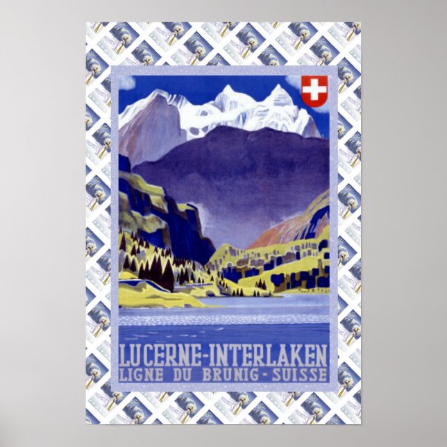 Vintage Swiss Railway Luzern Interlaken Brunig Poster (Front)