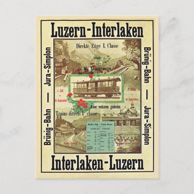 Vintage Swiss Railway, Luzern Interlaken Postcard (Front)