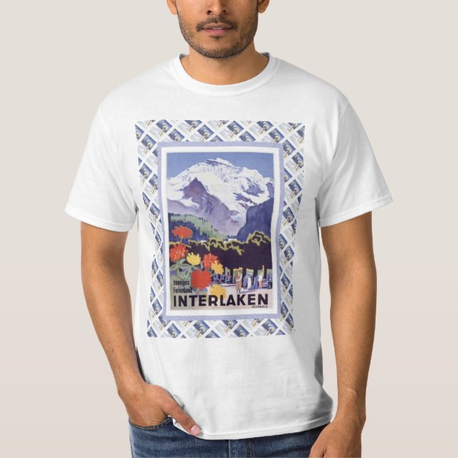 Vintage Swiss Railway Poster Interlaken T-Shirt (Front)