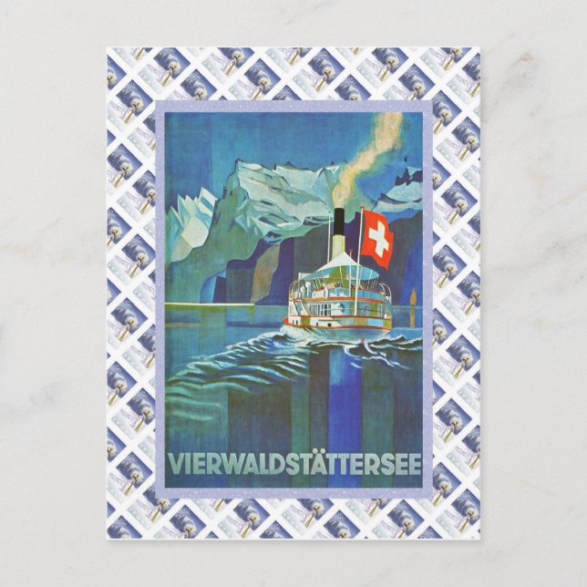 Vintage Swiss Raulway Poster, Vierwaldstattersee Postcard (Front)