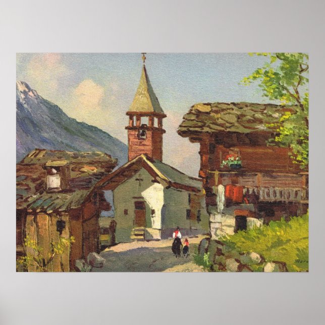 Vintage Switzerland, a Village in the Valais Poster (Front)