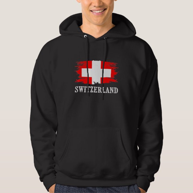 Vintage Switzerland Flag I Love Switzerland Hoodie (Front)