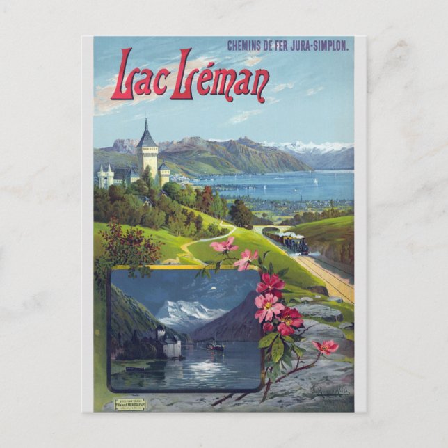 Vintage Switzerland France Lake Geneva Leman Postcard (Front)