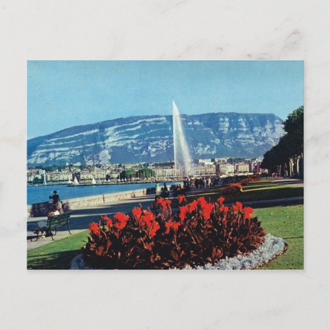 Vintage Switzerland, Geneva, Jet l'eau, gardens Postcard (Front)