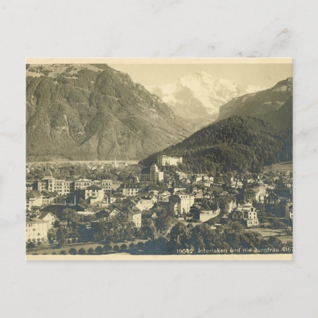 Vintage Switzerland, Interlaken and Jungfrau Postcard (Front)
