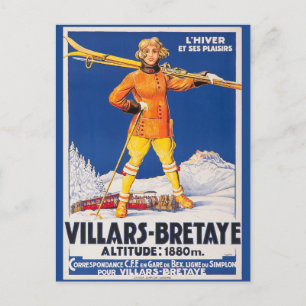 Vintage Switzerland Ski Alps Swiss Travel Postcard