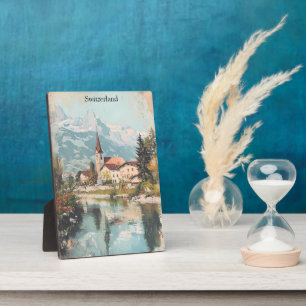 Vintage Switzerland Swiss Alps Scenery Plaque