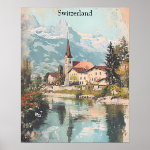 Vintage Switzerland Swiss Alps Scenery Poster