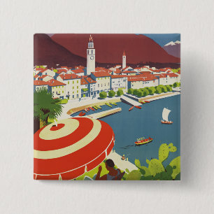 Vintage Switzerland Travel Advert Art 15 Cm Square Badge