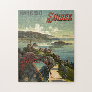 Vintage Switzerland Travel Illustration Art Jigsaw Puzzle