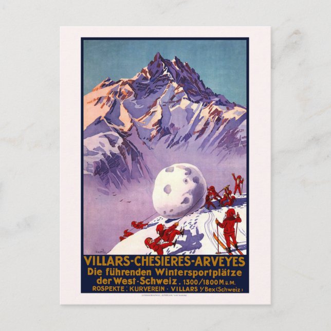 Vintage Switzerland Travel Ski Postcard (Front)