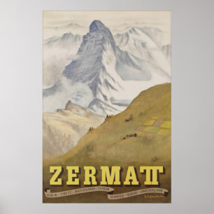 Vintage Switzerland Zermatt Matterhorn Travel Poster