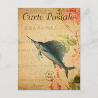 Vintage Swordfish Type Fish Floral French