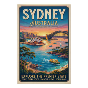 Vintage Sydney Australia Travel Poster