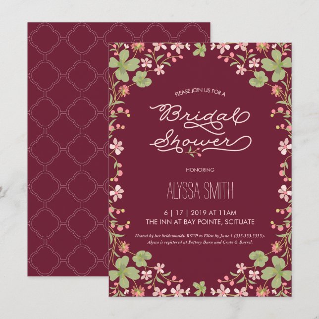 Vintage Syle Bridal Shower Invitation - Floral (Front/Back)