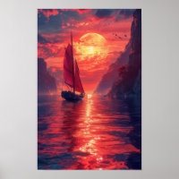 Vintage Synthwave Sailboat Poster