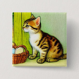 Vintage Tabby Cat Illustration 15 Cm Square Badge