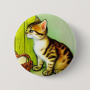 Vintage Tabby Cat Illustration 6 Cm Round Badge