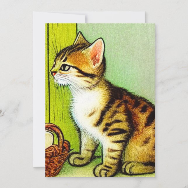 Vintage Tabby Cat Illustration Announcement (Front)