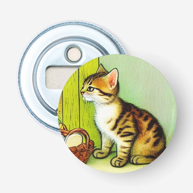 Vintage Tabby Cat Illustration Bottle Opener (Front)