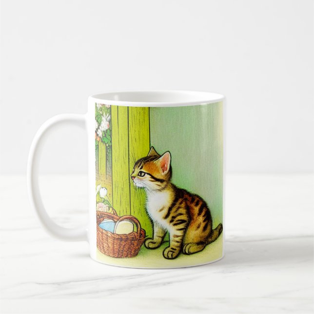 Vintage Tabby Cat Illustration Coffee Mug (Left)