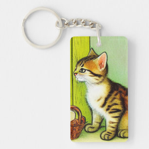 Vintage Tabby Cat Illustration Key Ring