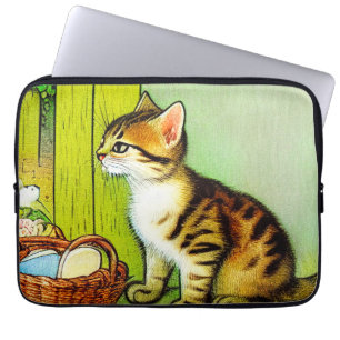Vintage Tabby Cat Illustration Laptop Sleeve