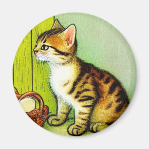 Vintage Tabby Cat Illustration Magnet