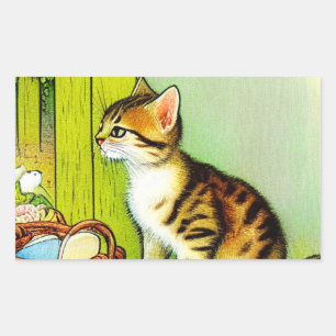 Vintage Tabby Cat Illustration Rectangular Sticker