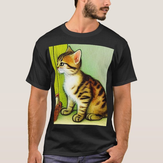 Vintage Tabby Cat Illustration T-Shirt (Front)