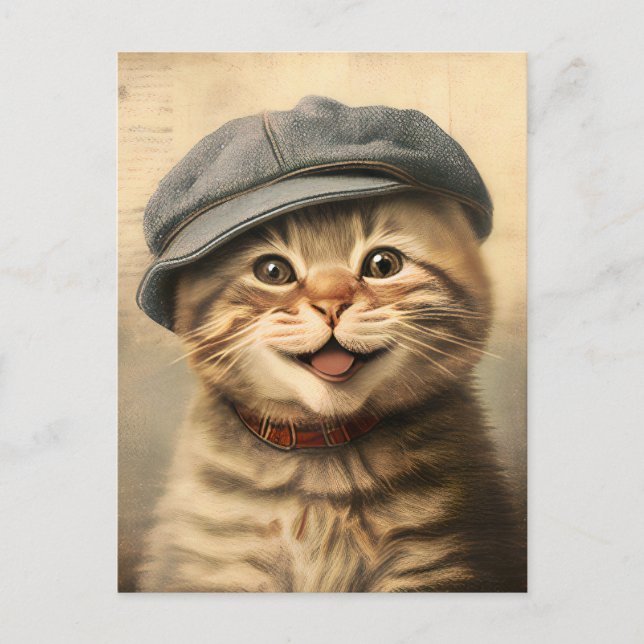 Vintage Tabby Cat Painting Postcard (Front)