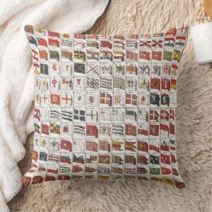 Vintage Table of Sea Flags, Aesthetic Print Cushion