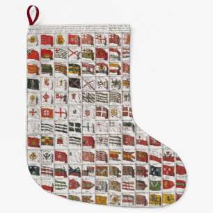 Vintage Table of Sea Flags, Aesthetic Print Large Christmas Stocking