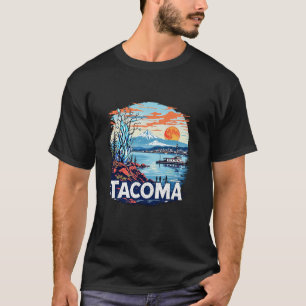 Vintage Tacoma Washington Sunset Skyline Cityscape T-Shirt