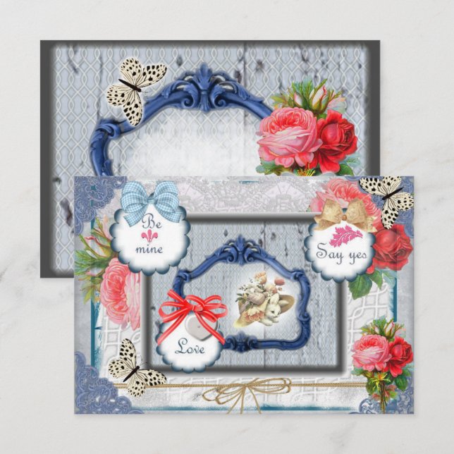 Vintage tag invitation with blue message (Front/Back)