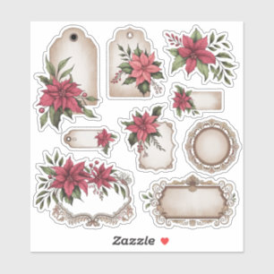 Vintage Tags Ephemera Poinsettia Sticker Sheet