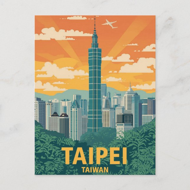 Vintage Taipei Taiwan Travel Poster Postcard (Front)