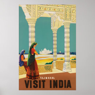 Vintage Taj Mahal India Travel Poster Agra Mughal