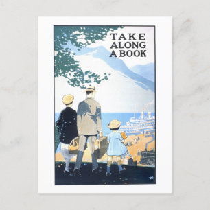 Vintage "Take Along a Book" Travel Poster Postcard