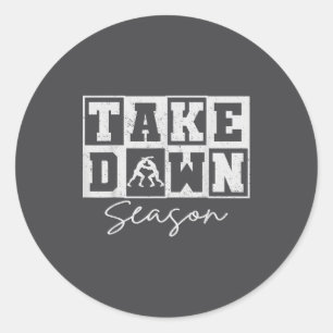 Vintage Take Down Season Wrestling Men Women Kids Classic Round Sticker