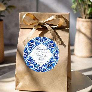 Vintage Talavera Azulejo blue tile wedding favour Classic Round Sticker