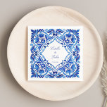 Vintage Talavera Azulejo blue tile wedding printed Napkin<br><div class="desc">Vintage Talavera Azulejo Mediterranean blue and white tiles monogrammed wedding printed napkins template personalised table decor</div>